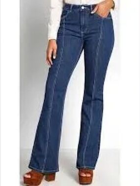 ModCloth the Bianca flared jeans high rise curve hugging stretch fluted 6(small)